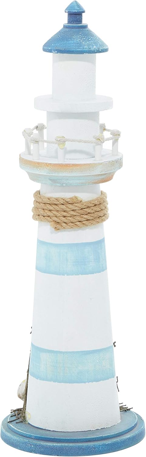 Coastal Wood Light House Sculpture, 6" X 6" X 16"