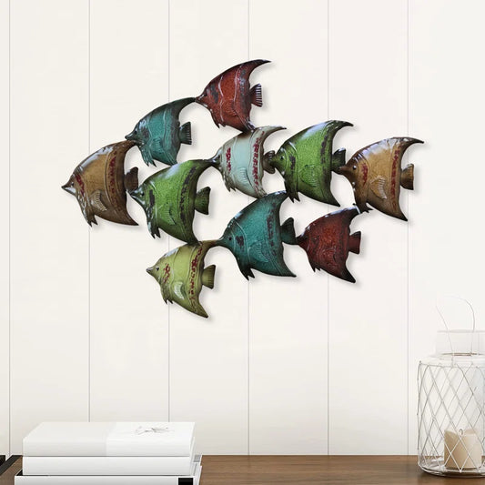 Metal Indoor Outdoor Fish Multi Colored Wall Decor